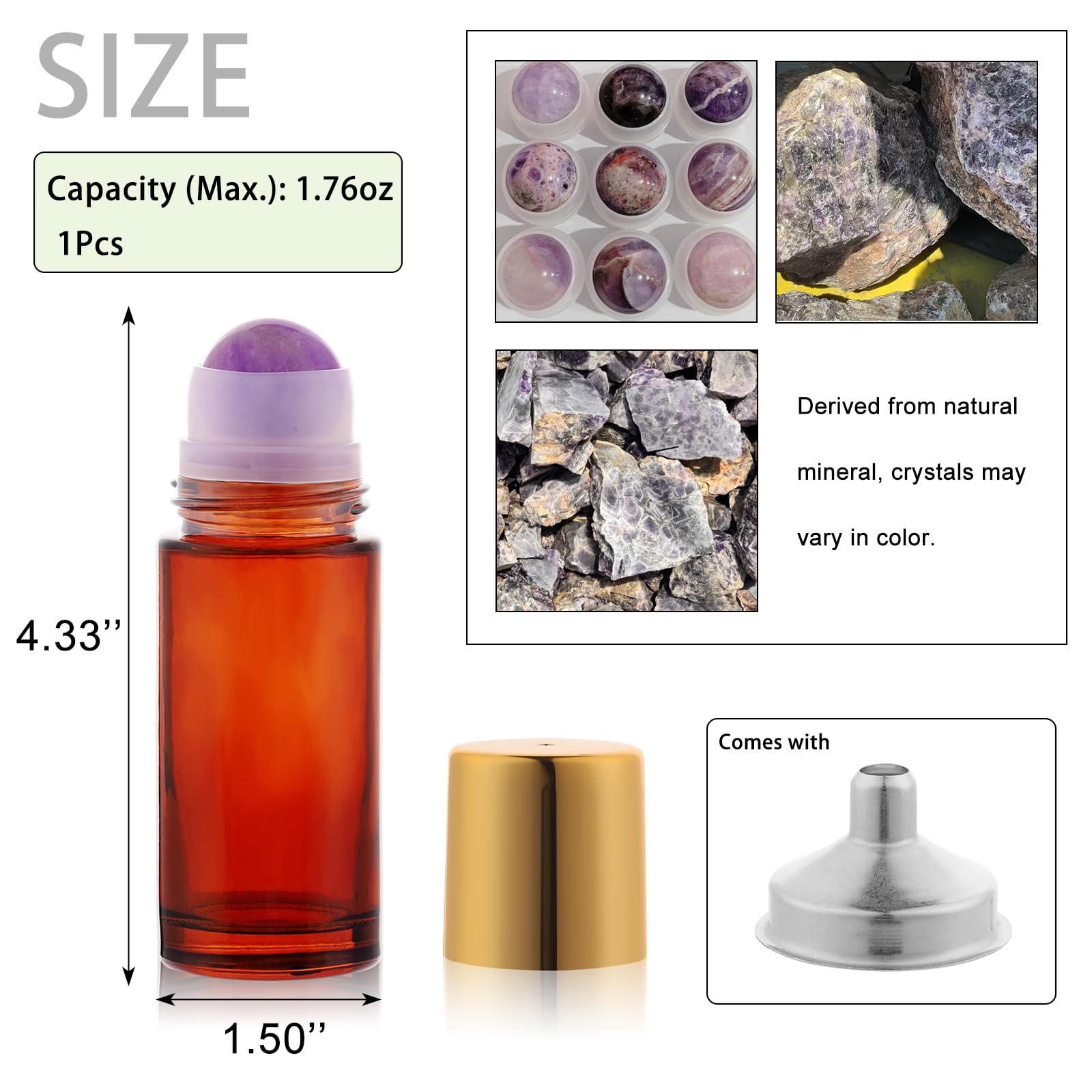 RAMFIYN large amber glass roll-on bottle close-up showing 50ml capacity