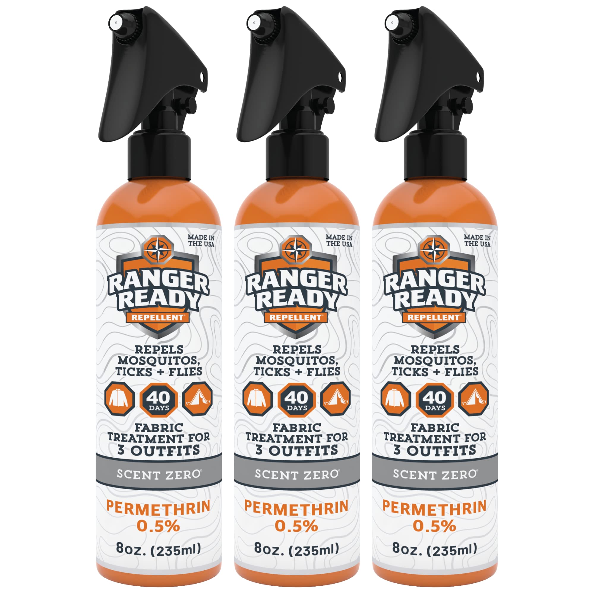 Ranger Ready Permethrin Scent Zero 8oz bottle ready for outdoor protection against ticks