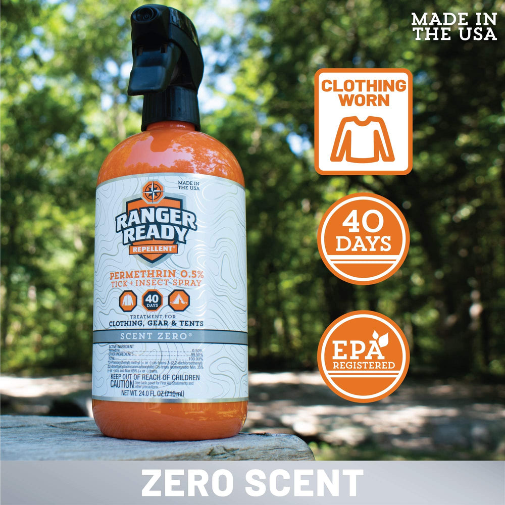 Ranger Ready Permethrin spray on clothing repels ticks and other insects
