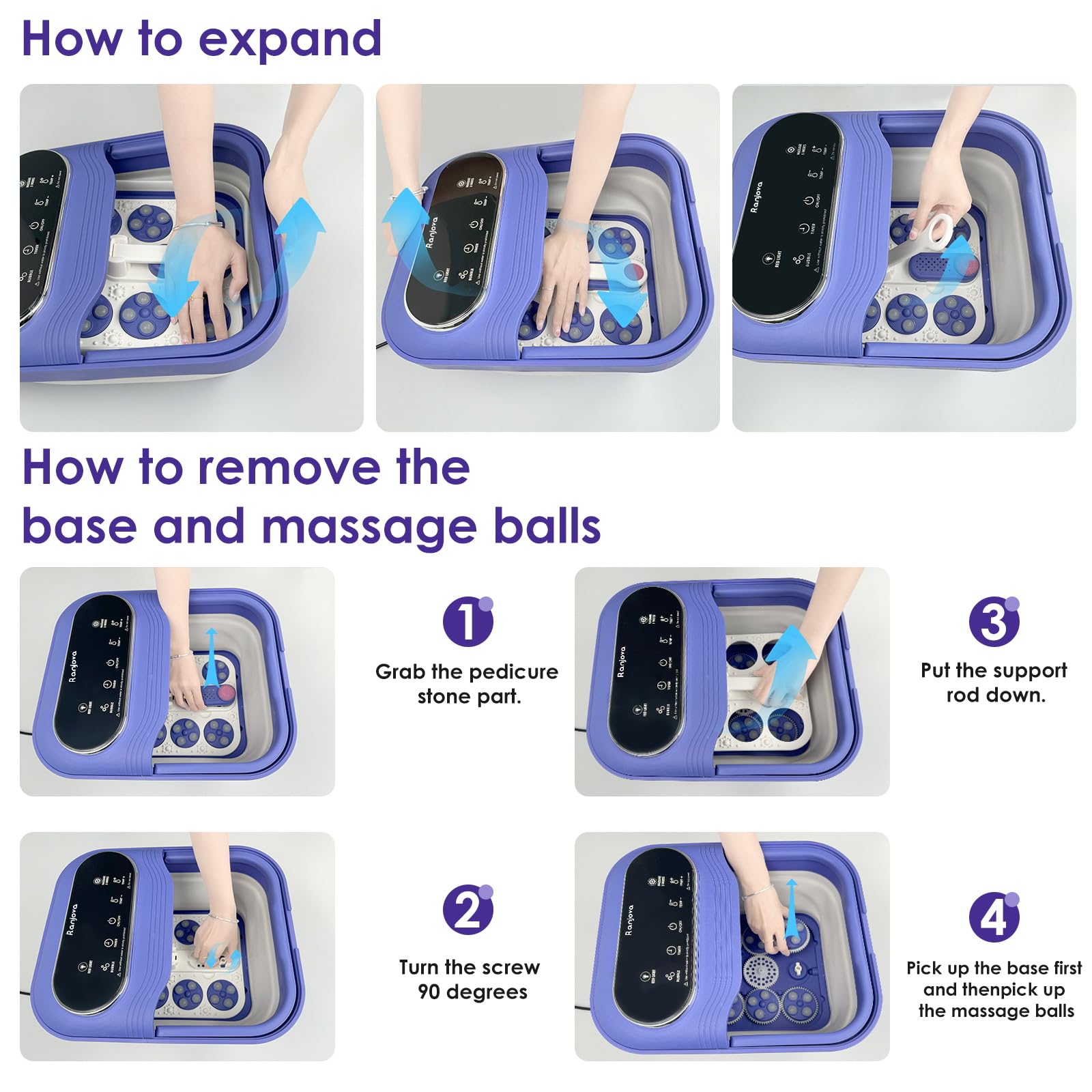 Ranjova support rod keeps the tub steady during draining.