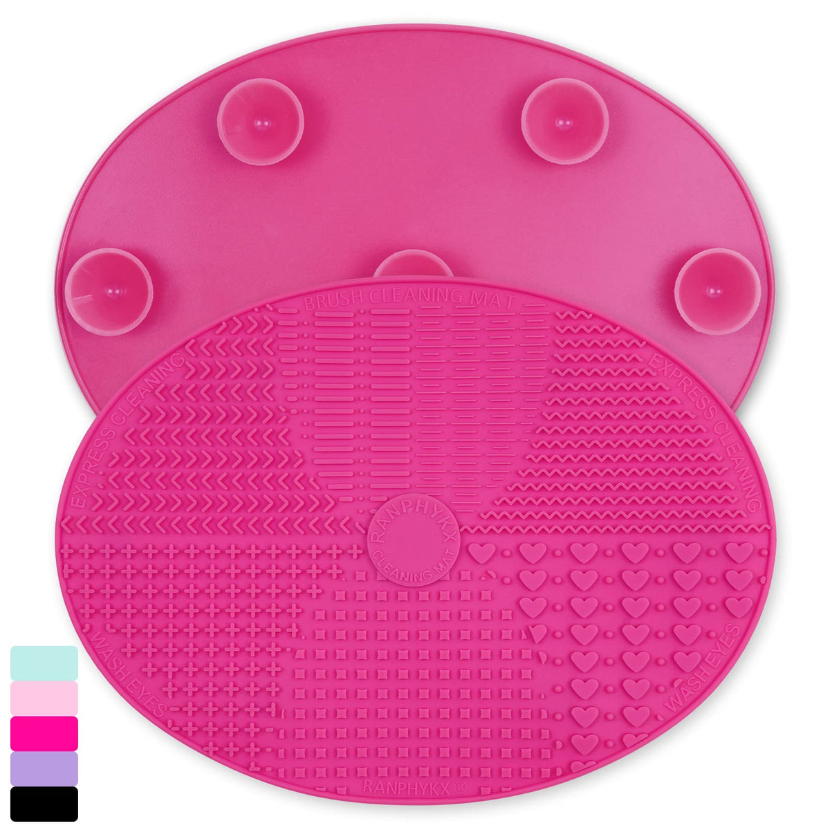 Ranphykx makeup brush cleaner mat hot pink side view for deep cleaning efficiency