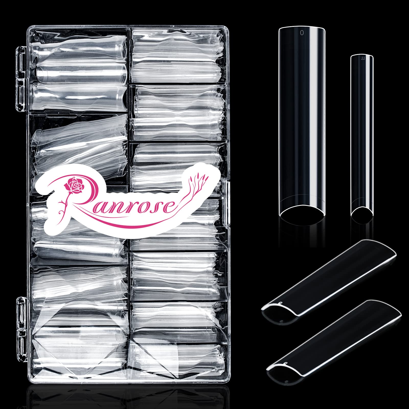 Ranrose clear extra long nail tips box for easy DIY extensions.