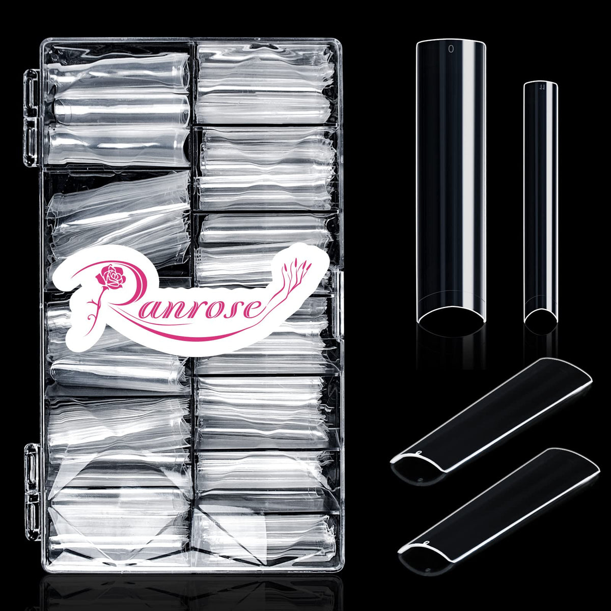 Ranrose clear extra long nail tips box for easy DIY extensions.