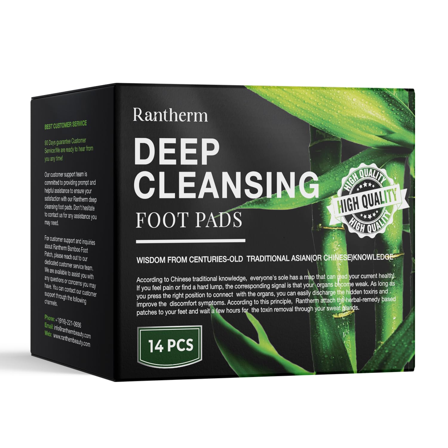 Rantherm foot pads bamboo-vinegar-ginger closeup for deep cleansing at night.