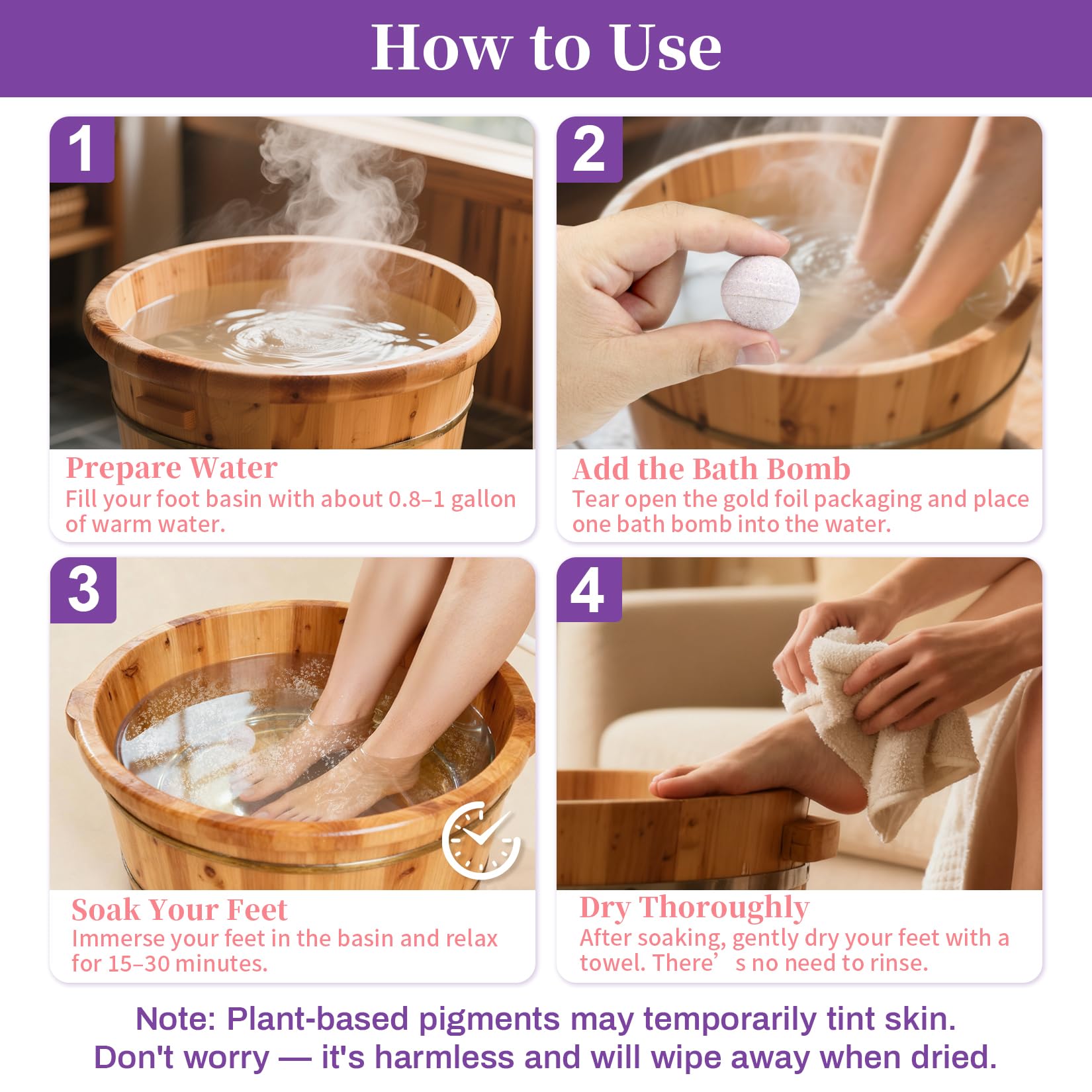 RAQEHO lavender scent close up emphasizes relaxing foot soak experience.