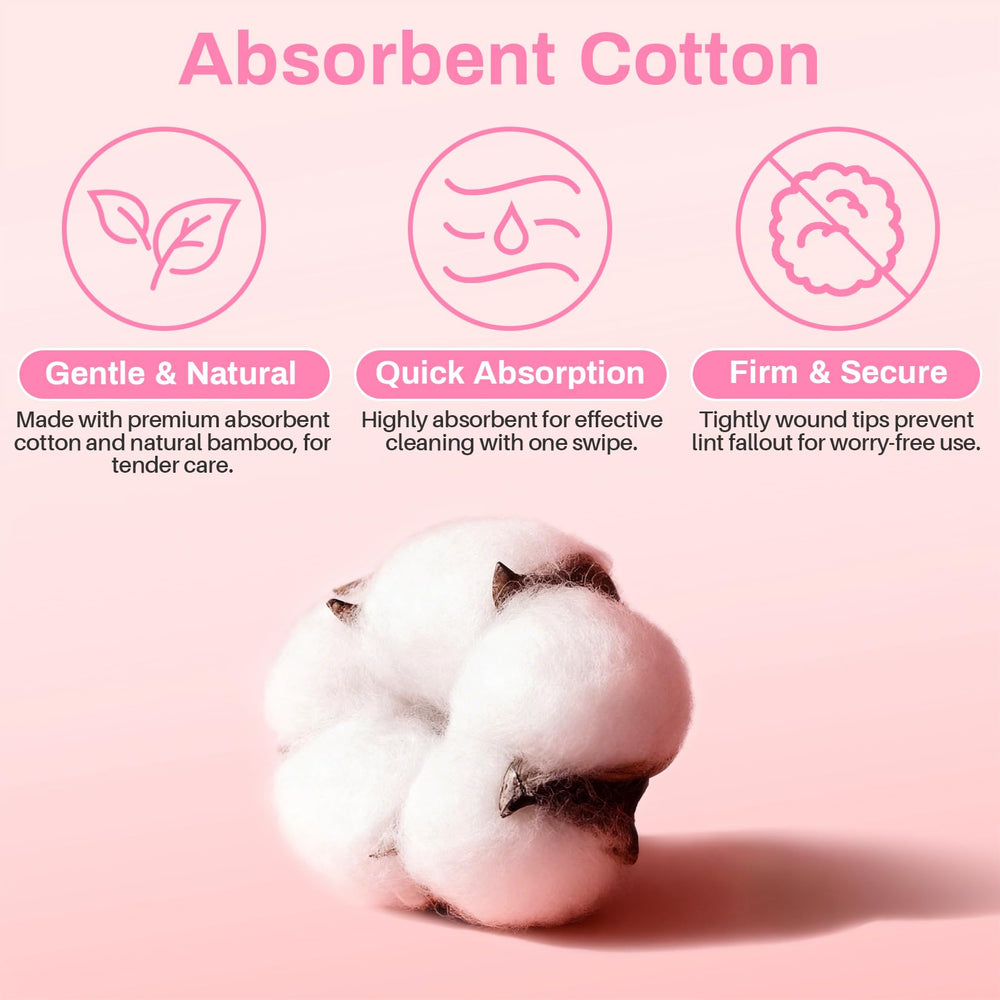 RAQEHO cotton swabs on natural bamboo sticks offering rigid yet flexible control.