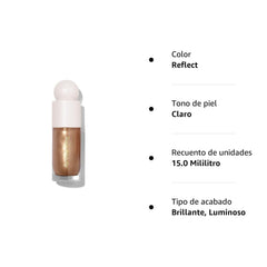 Rare Beauty Positive Light Liquid Luminizer swatch shows luminous, blendable glow without creasing.