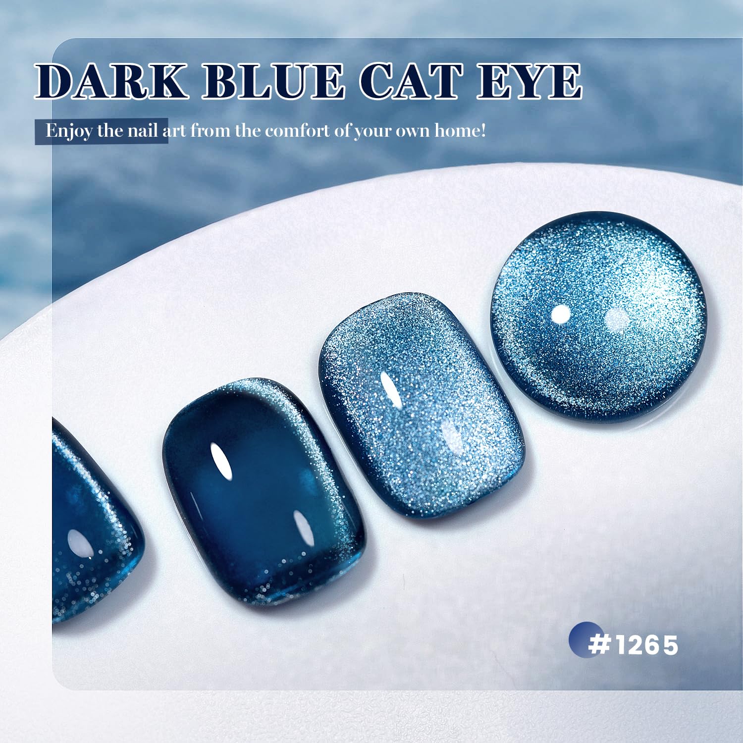 RARJSM deep blue cat-eye swatch on nail demonstrates light-reflective movement.