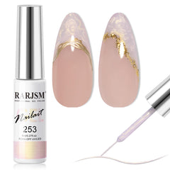 RARJSM delineador de gel perlado en oro con brocha delgada para trazos precisos.