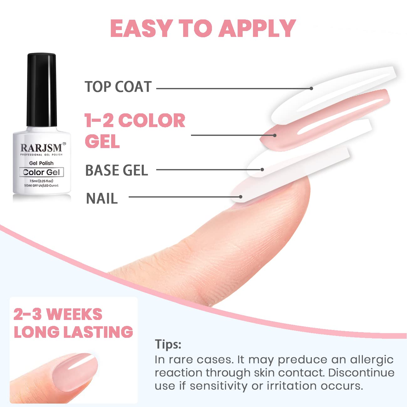 RARJSM French manicure gel polish bottle to create timeless tips.