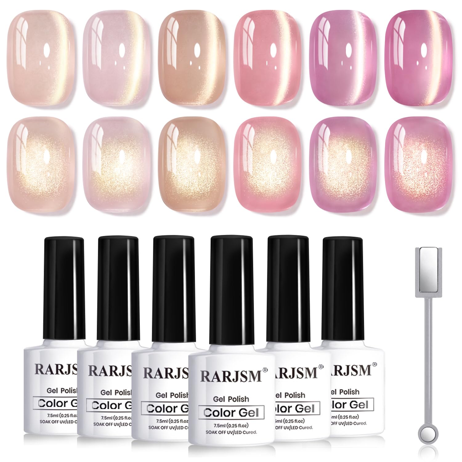 RARJSM Jelly Nude Gold Cat Eye bottle shows magnetic shimmer for chic nails.