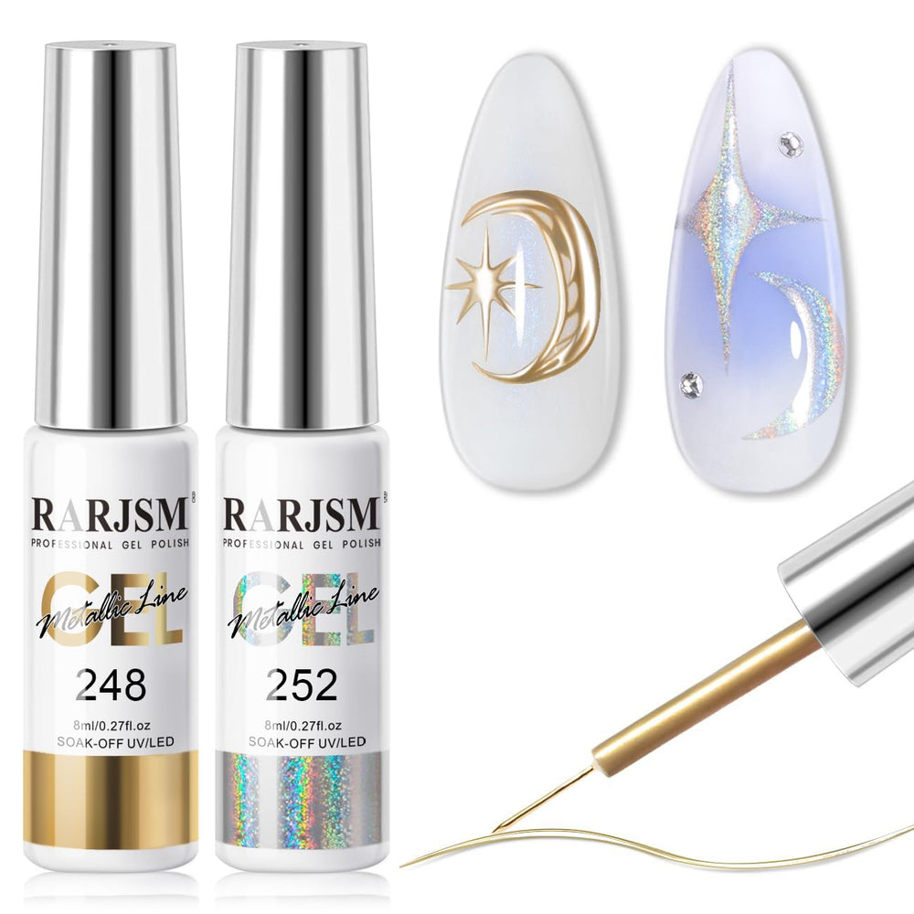 RARJSM Gel delineador cromado, plata y bronce, acabado espejo para uñas.