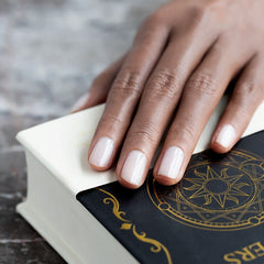 RARJSM Milky White gel polish swatch shows creamy translucence for layered coverage