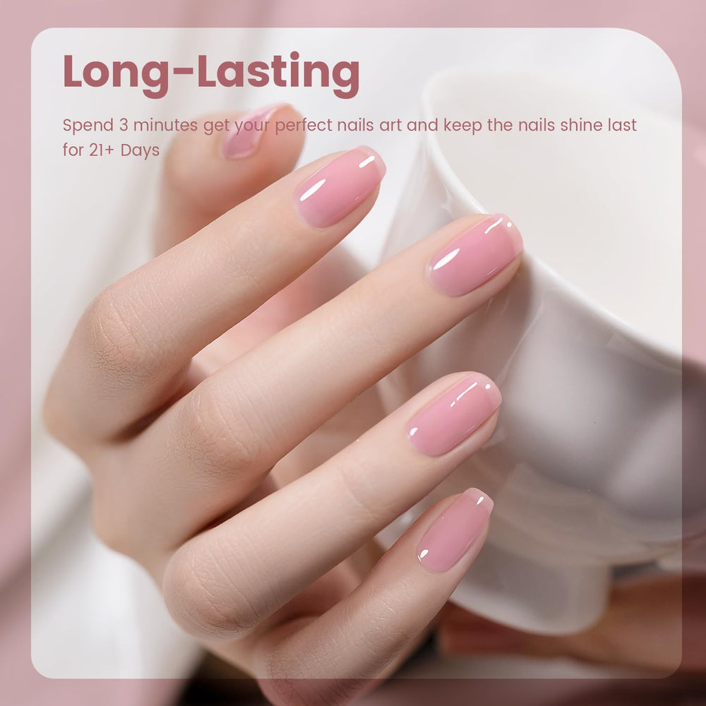 RARJSM nude jelly gel nail polish sheer pink layer soft buildable coverage