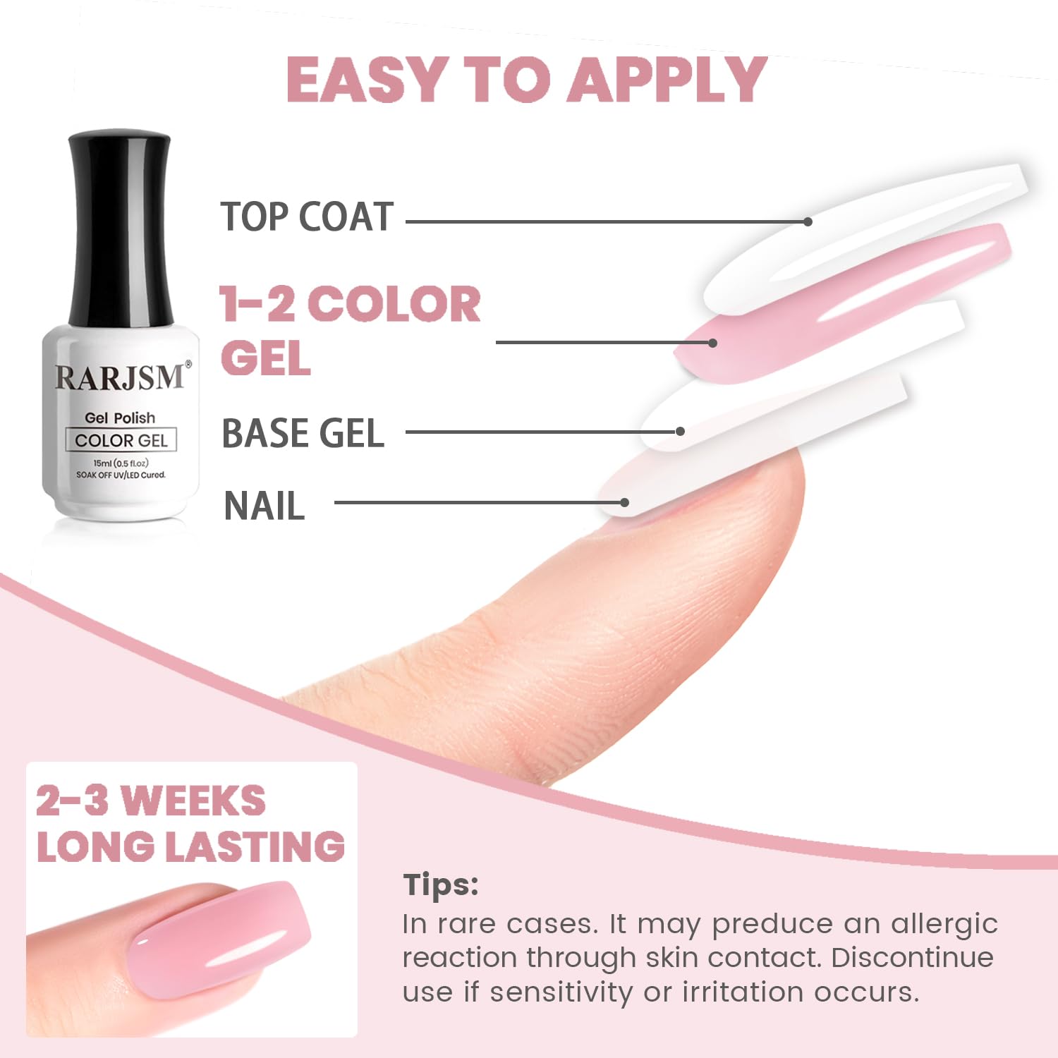 RARJSM nude jelly gel nail polish under UV/LED curing for durable shine