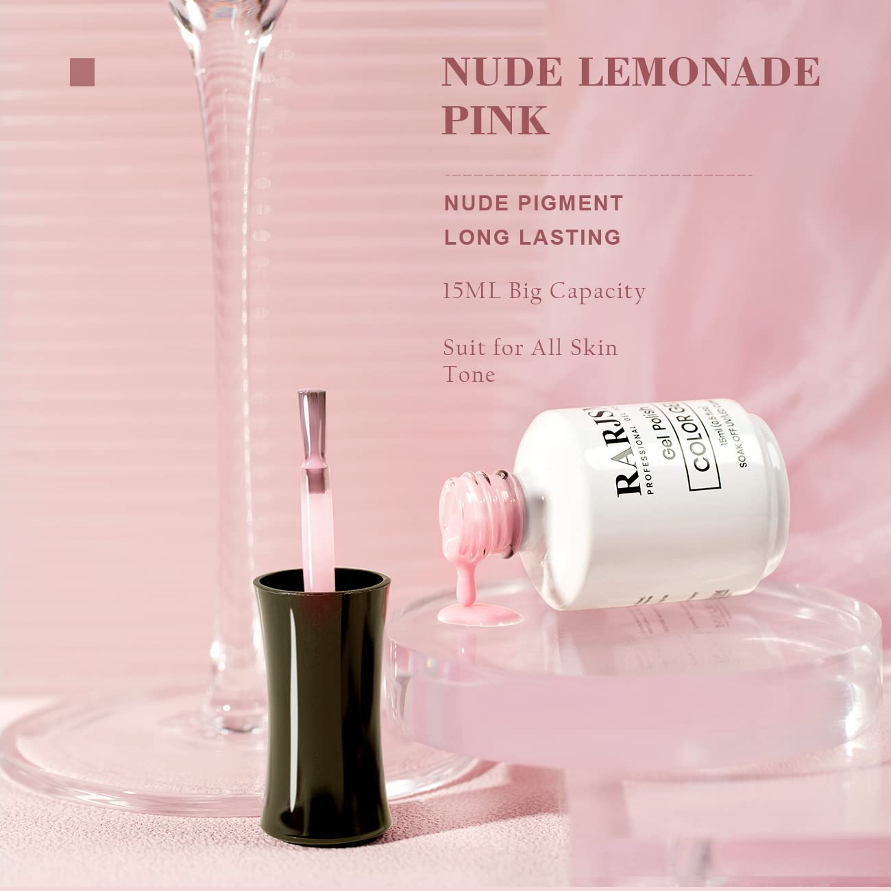 RARJSM nude pink translucent wear swatch demonstrates subtle, glossy finish