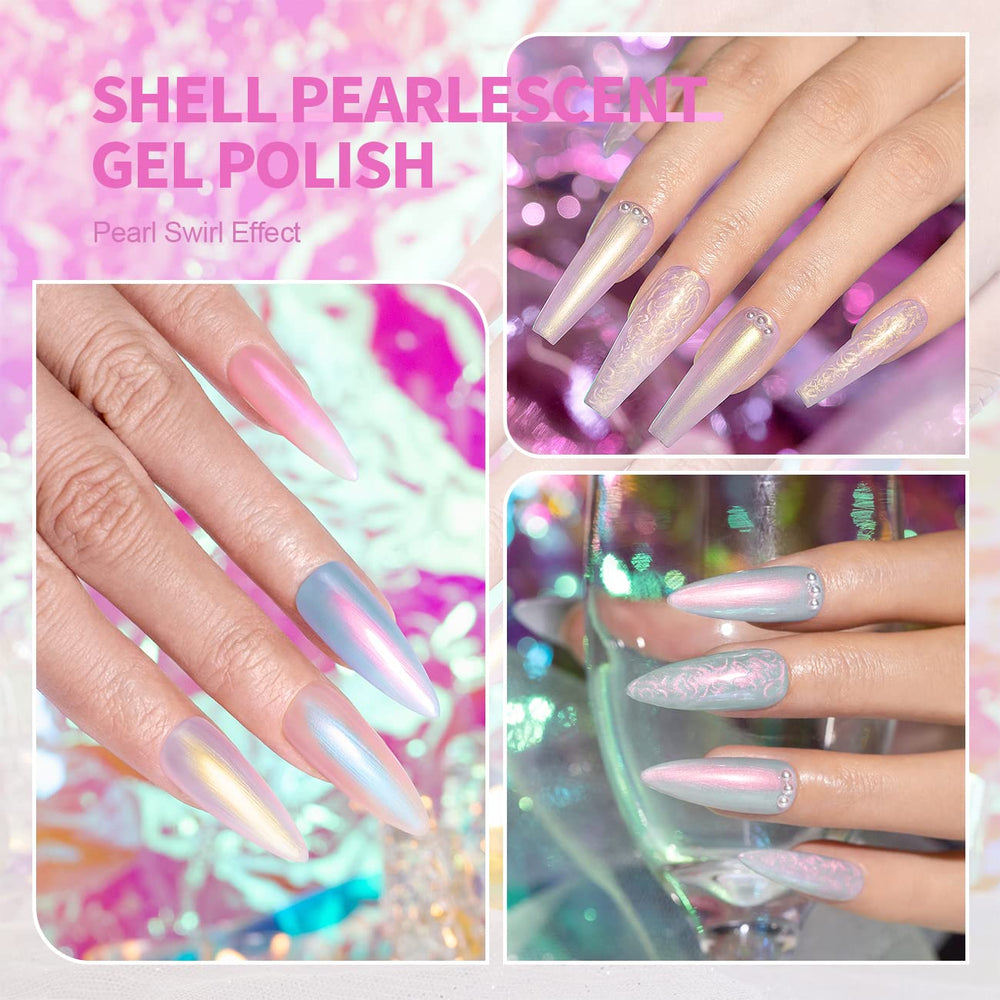 RARJSM pearl gel polish blue-green mermaid swirl—vivid shifting shade for eye-catching nails.