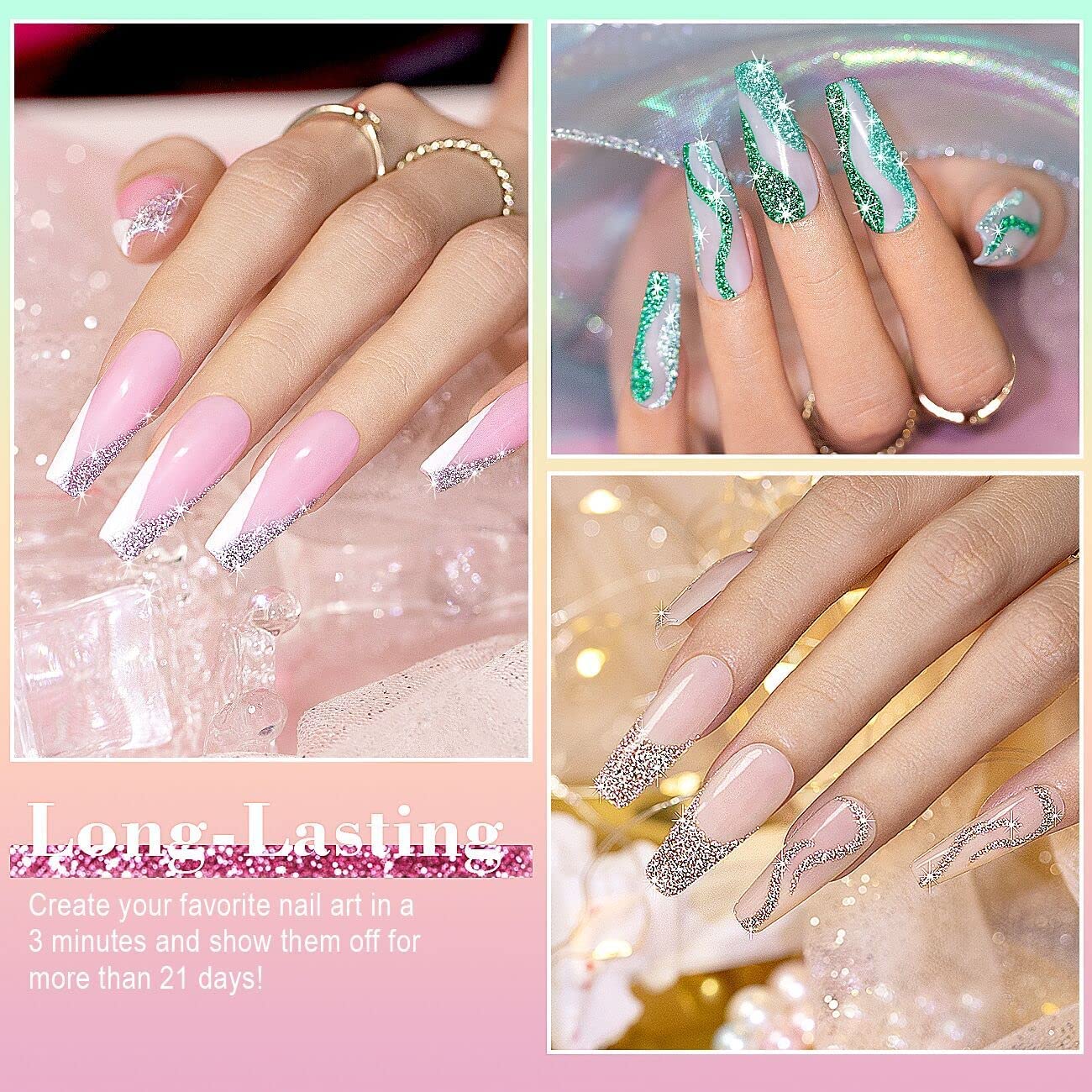 RARJSM UV/LED cure required for durable, long lasting diamond glitter effects.
