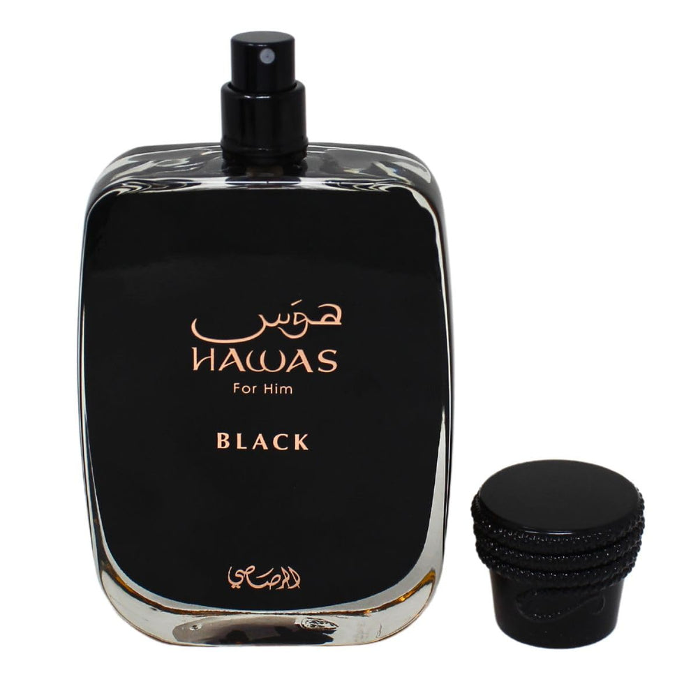 RASASI Hawas Black packaging and bottle detail conveys refined, versatile wear