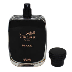 RASASI Hawas Black packaging and bottle detail conveys refined, versatile wear