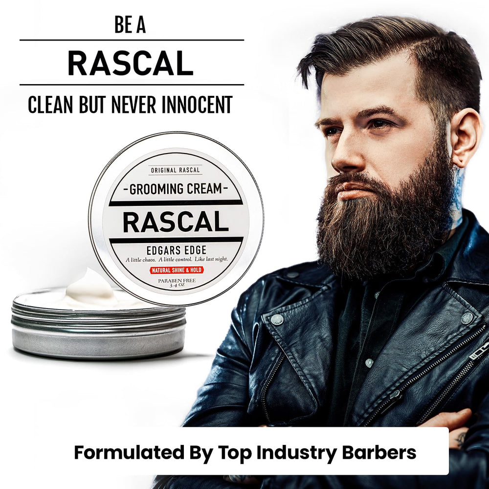 Rascal Original Edgar's Edge Grooming Cream beeswax-castor-oil close-up illustrates hydrating conditioning and scalp-friendly care