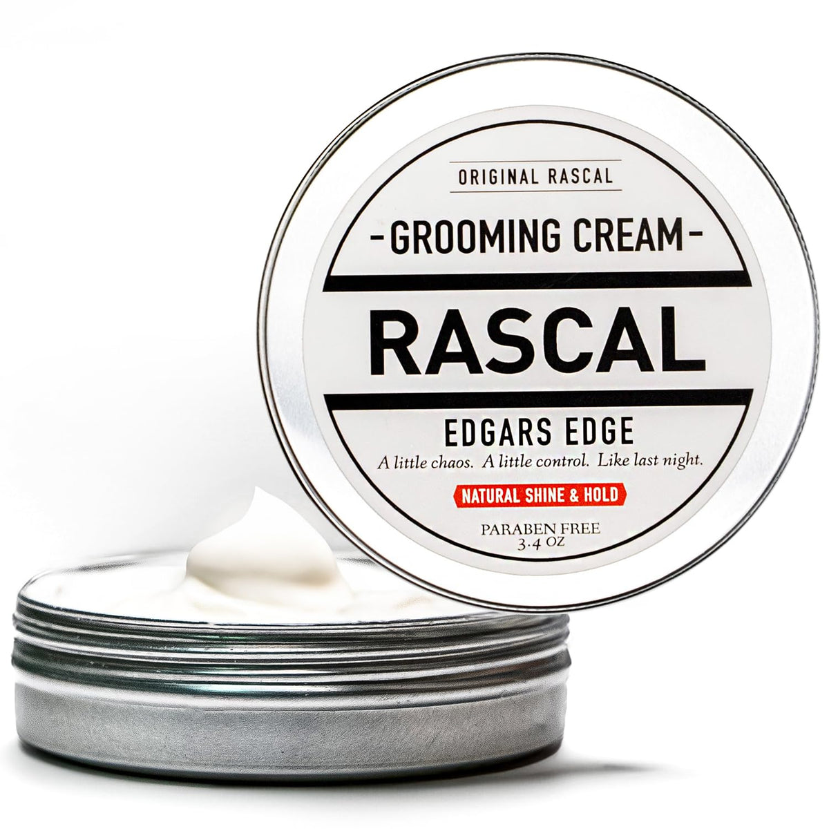 Rascal Original Edgar's Edge Grooming Cream bottle shows medium hold and natural shine for everyday style
