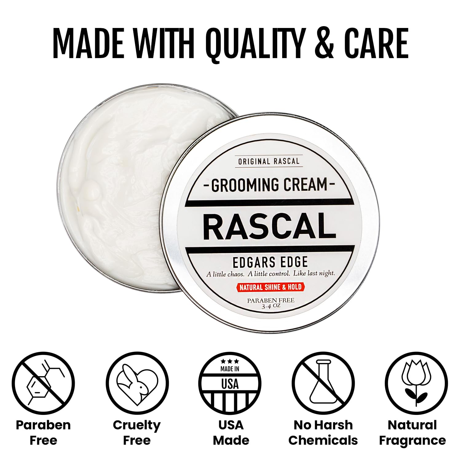 Rascal Original Edgar's Edge Grooming Cream packaging showcases clean, cruelty-free branding for premium grooming