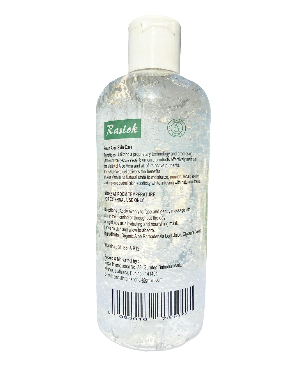 Raslok Aloe Gel on face and hair delivers lightweight hydration.