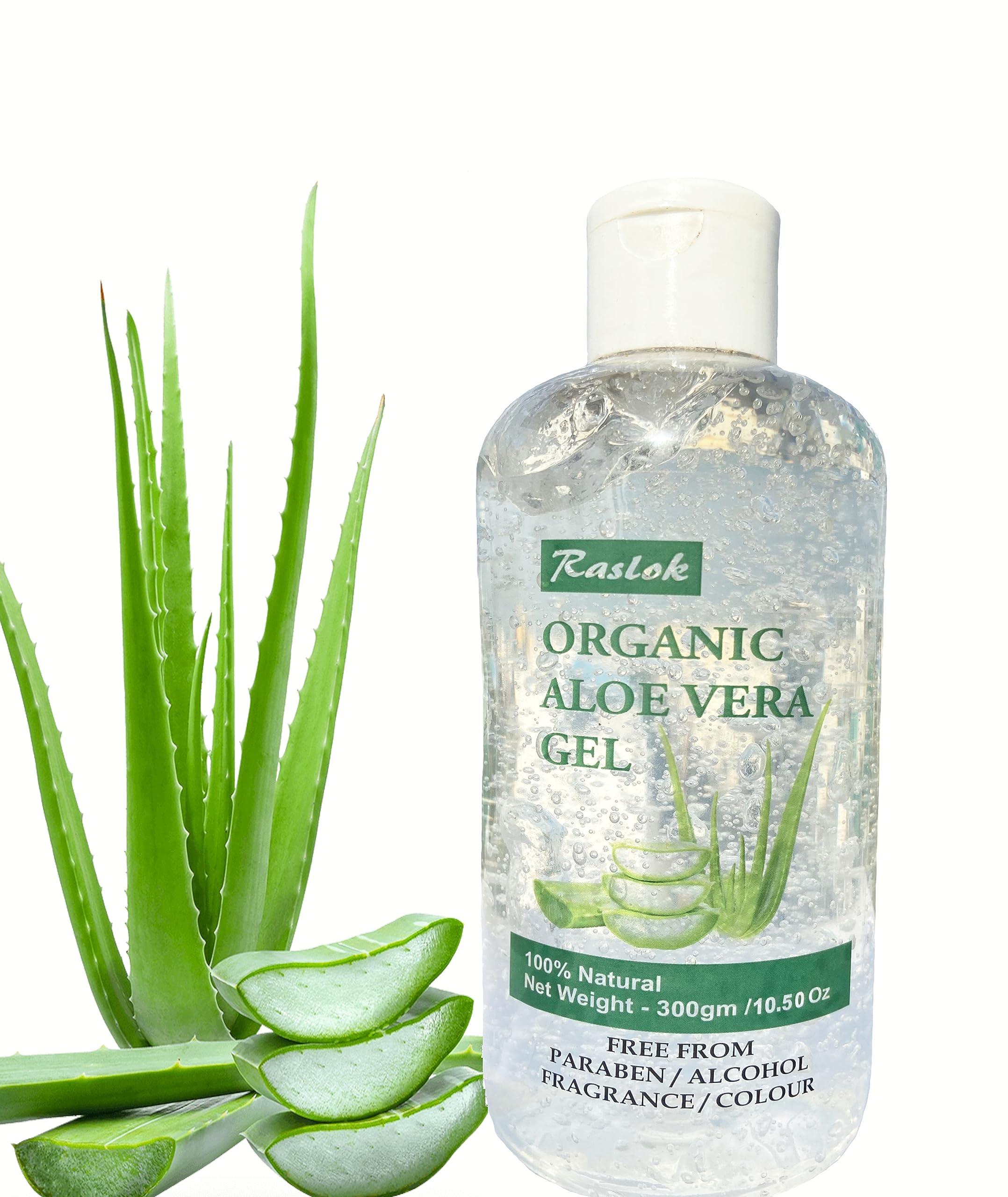 Raslok Aloe Gel ingredients show a 100% natural formula.