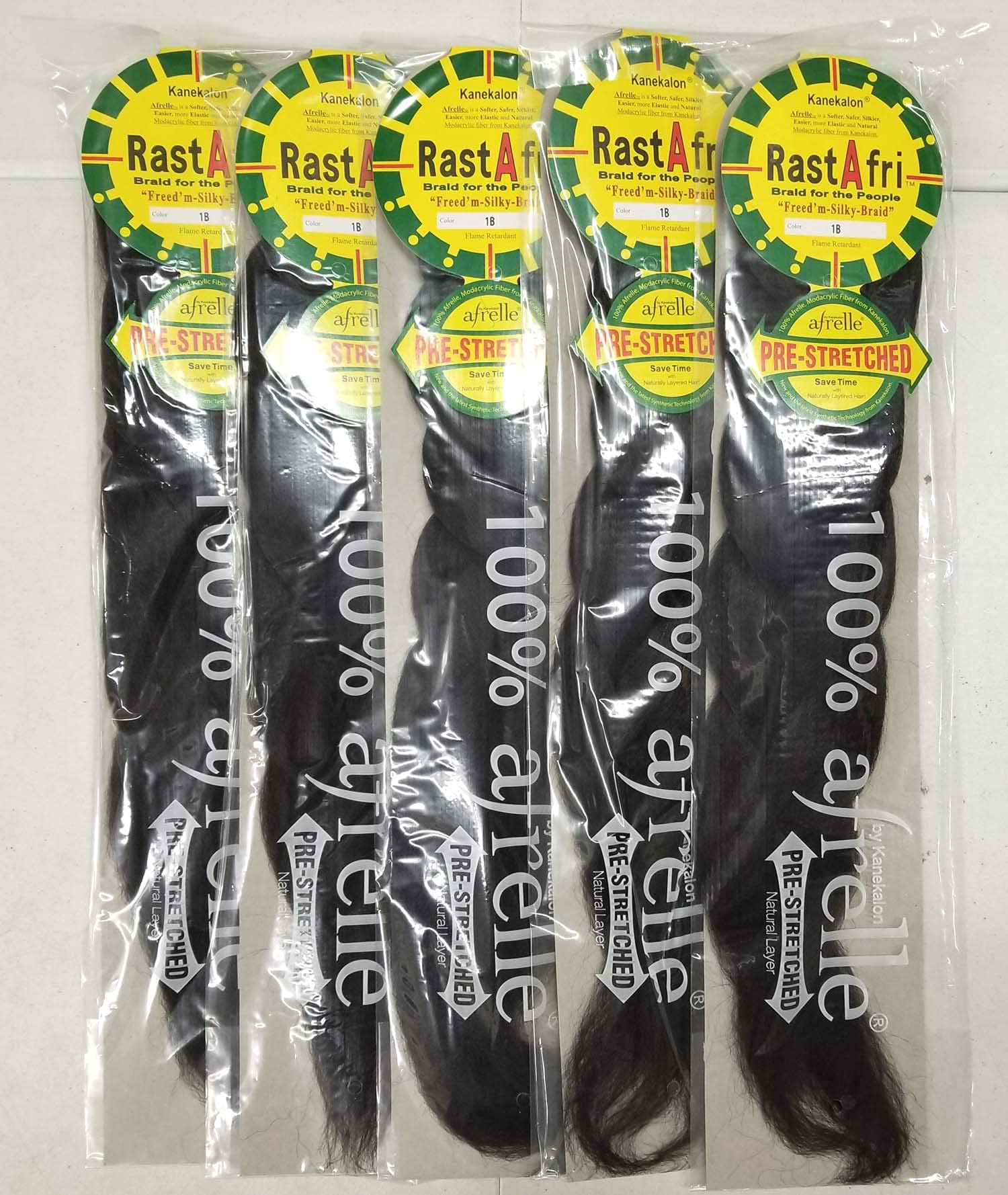 RastAfri pre-stretched silky braiding hair 1B pack for lightweight, smooth braids.