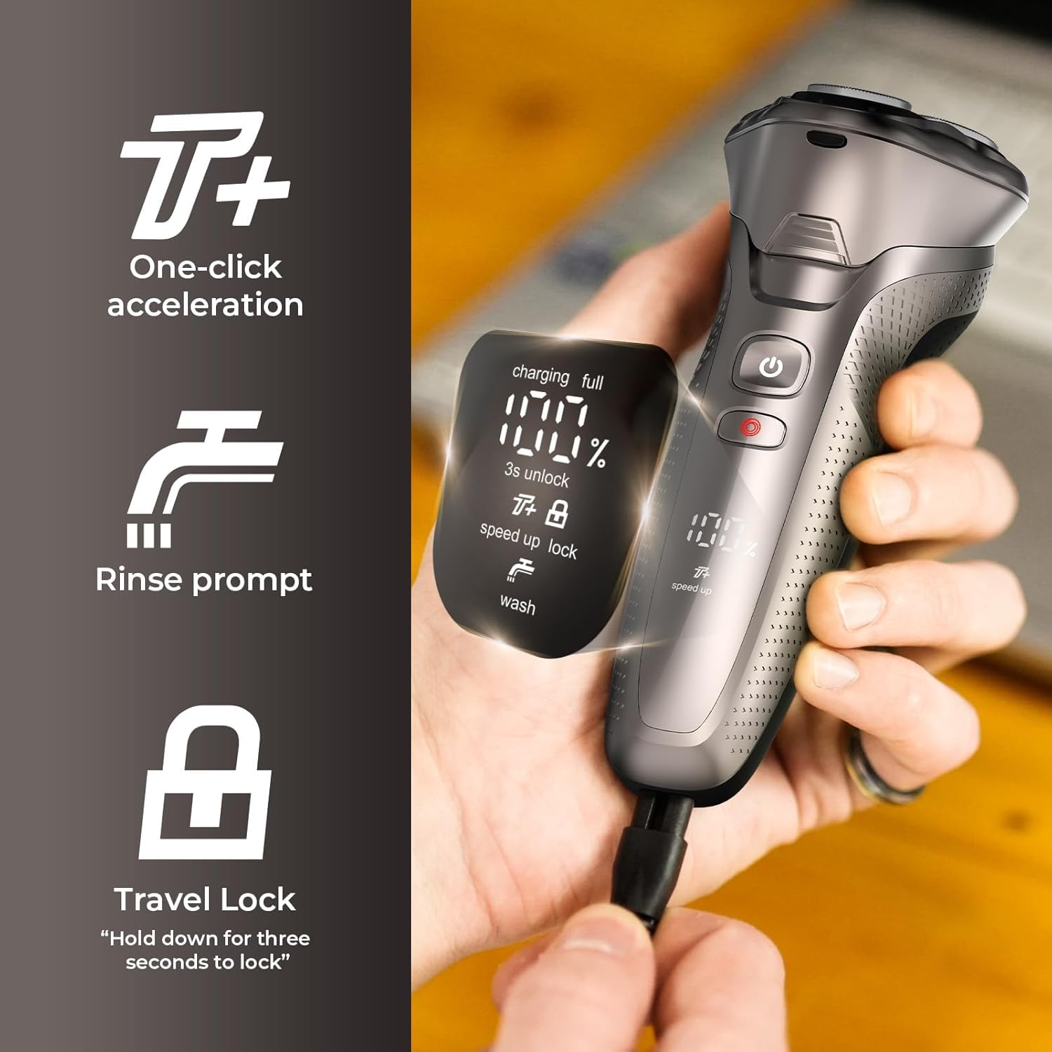 The rategist IPX7 waterproof shave wet-dry image emphasizes reliable wet or dry shaving.