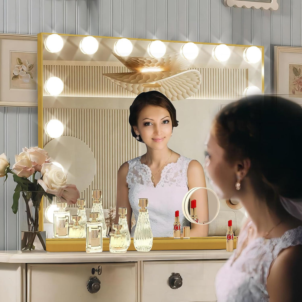 Ratsamee Gold vanity mirror with aluminum frame for sturdy support and modern style.