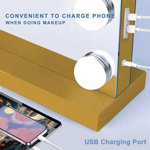 Ratsamee Gold vanity mirror includes a detachable 10X magnifier for close-up detail work.