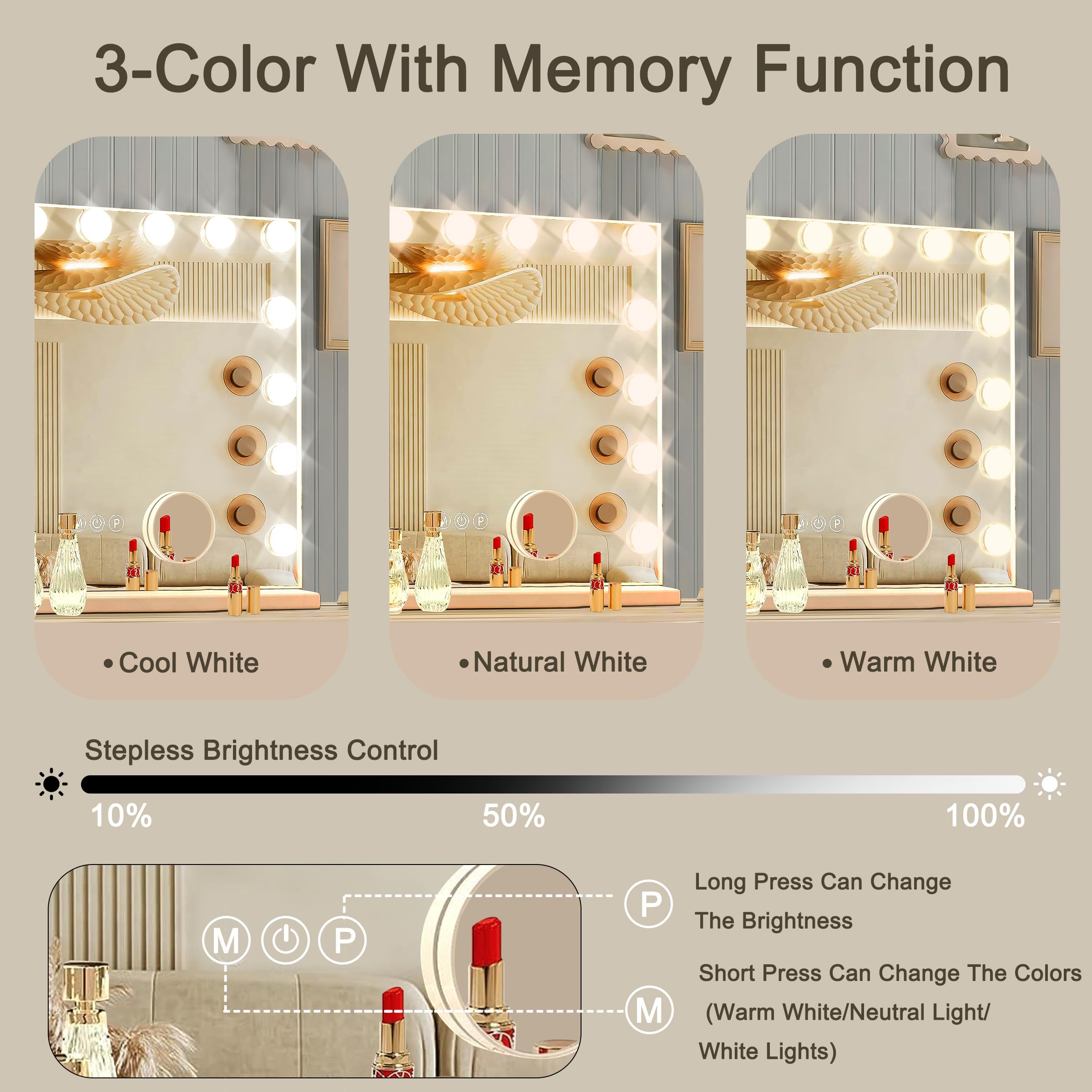 Ratsamee vanity mirror with detachable 10x magnifier for precise detail work.