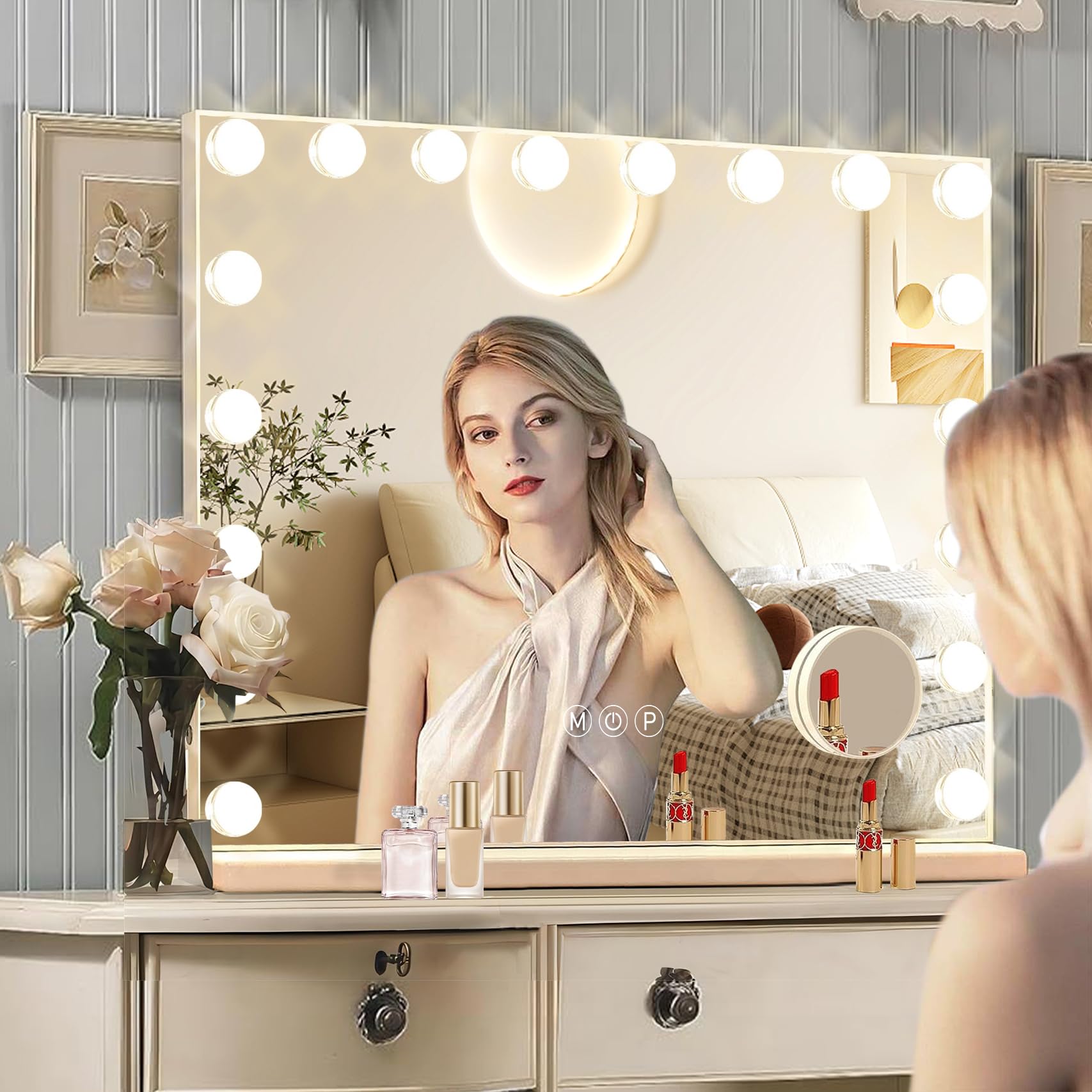 Ratsamee 32x24 inch vanity mirror provides ample makeup space.