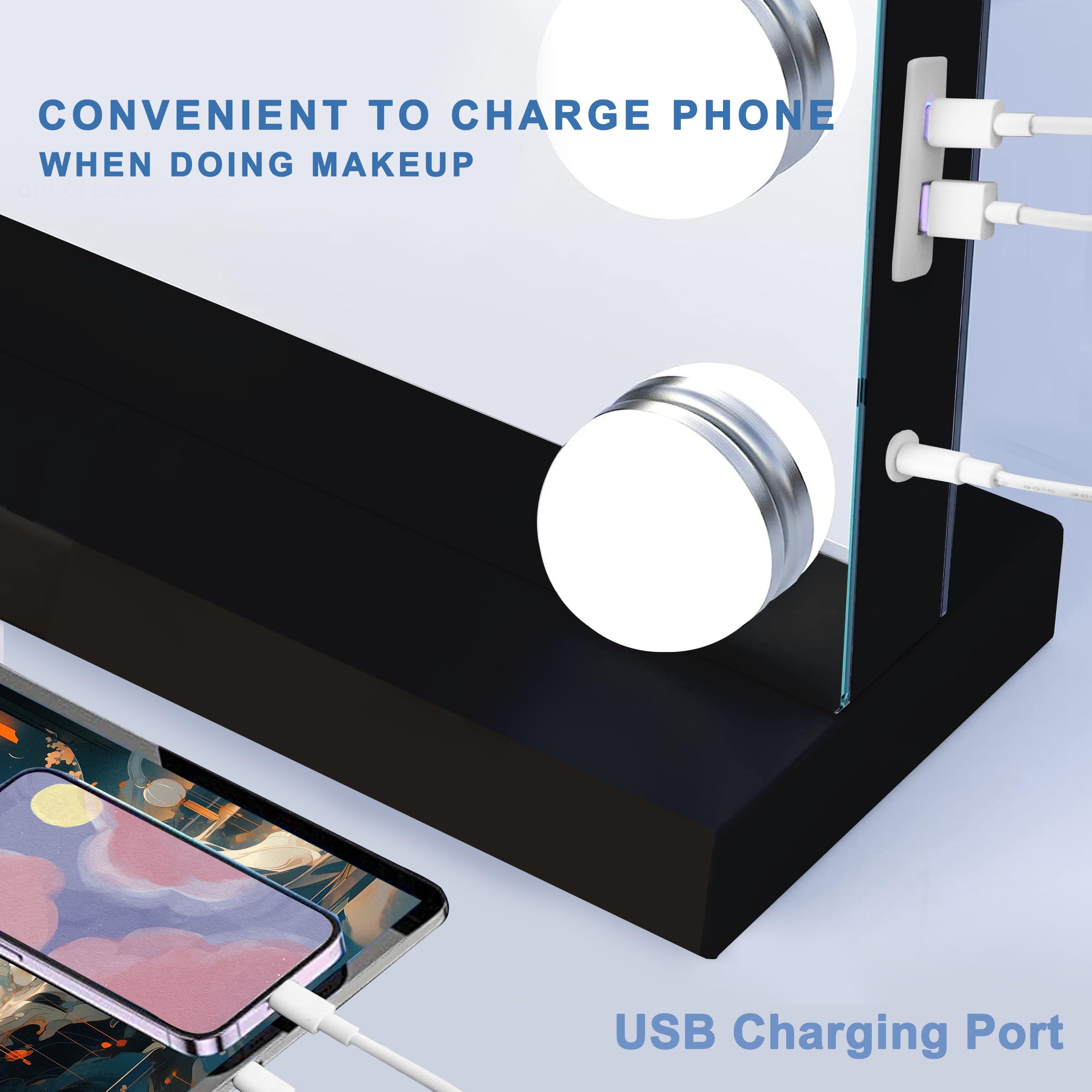 Ratsamee vanity mirror USB charging port for easy device charging