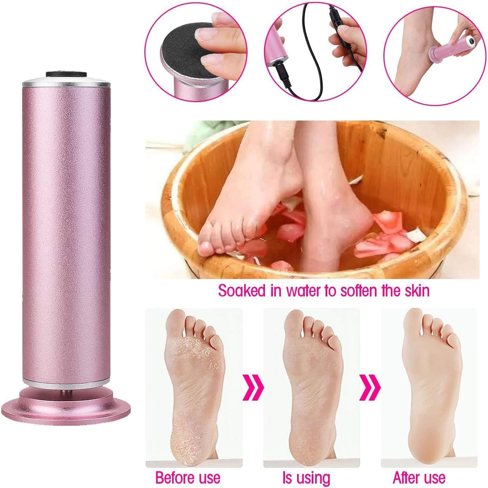 Ravifun foot file replacement sandpaper discs highlight easy swap for personalized exfoliation.