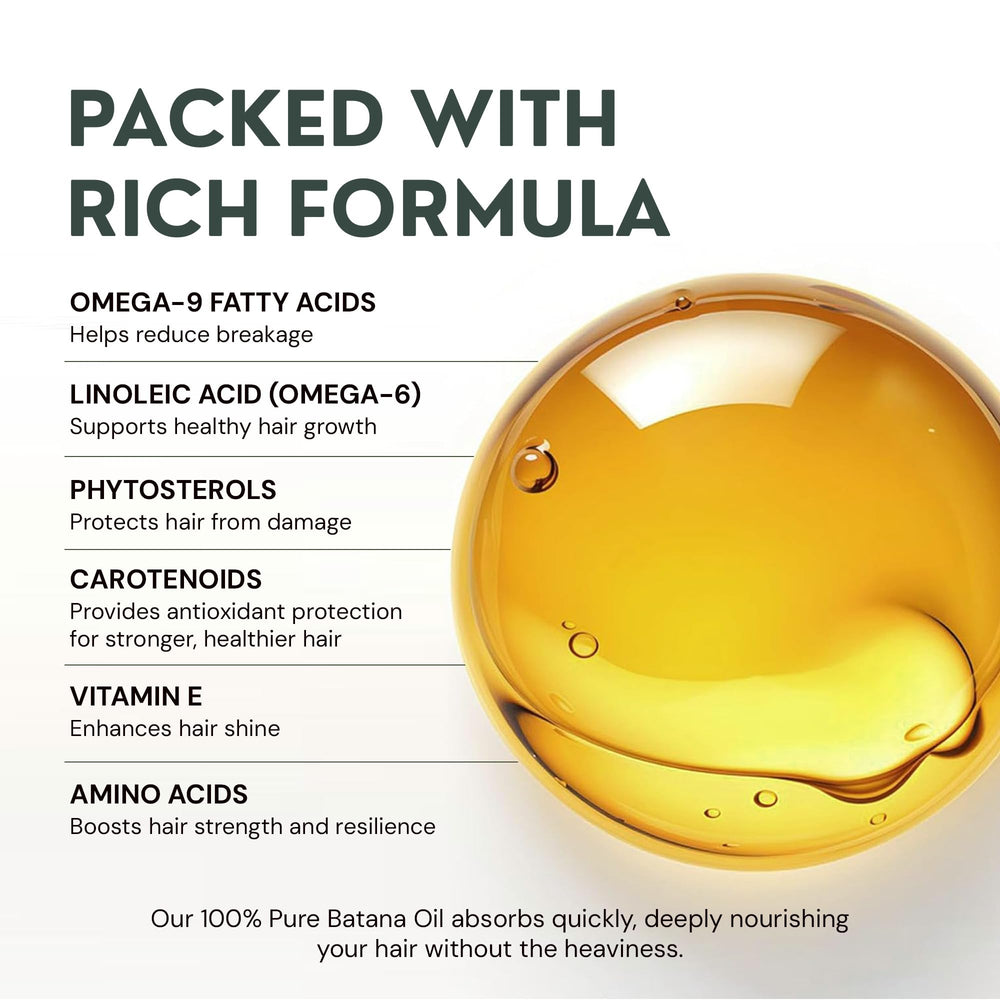 RAW ACTIVES Batana Oil pouring bottle conveying smooth, easy-to-use hair treatment.