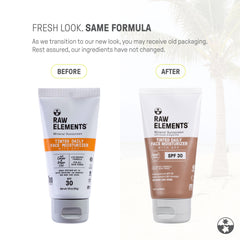 Raw Elements SPF 30 tint on skin shows natural matte finish and mineral protection.