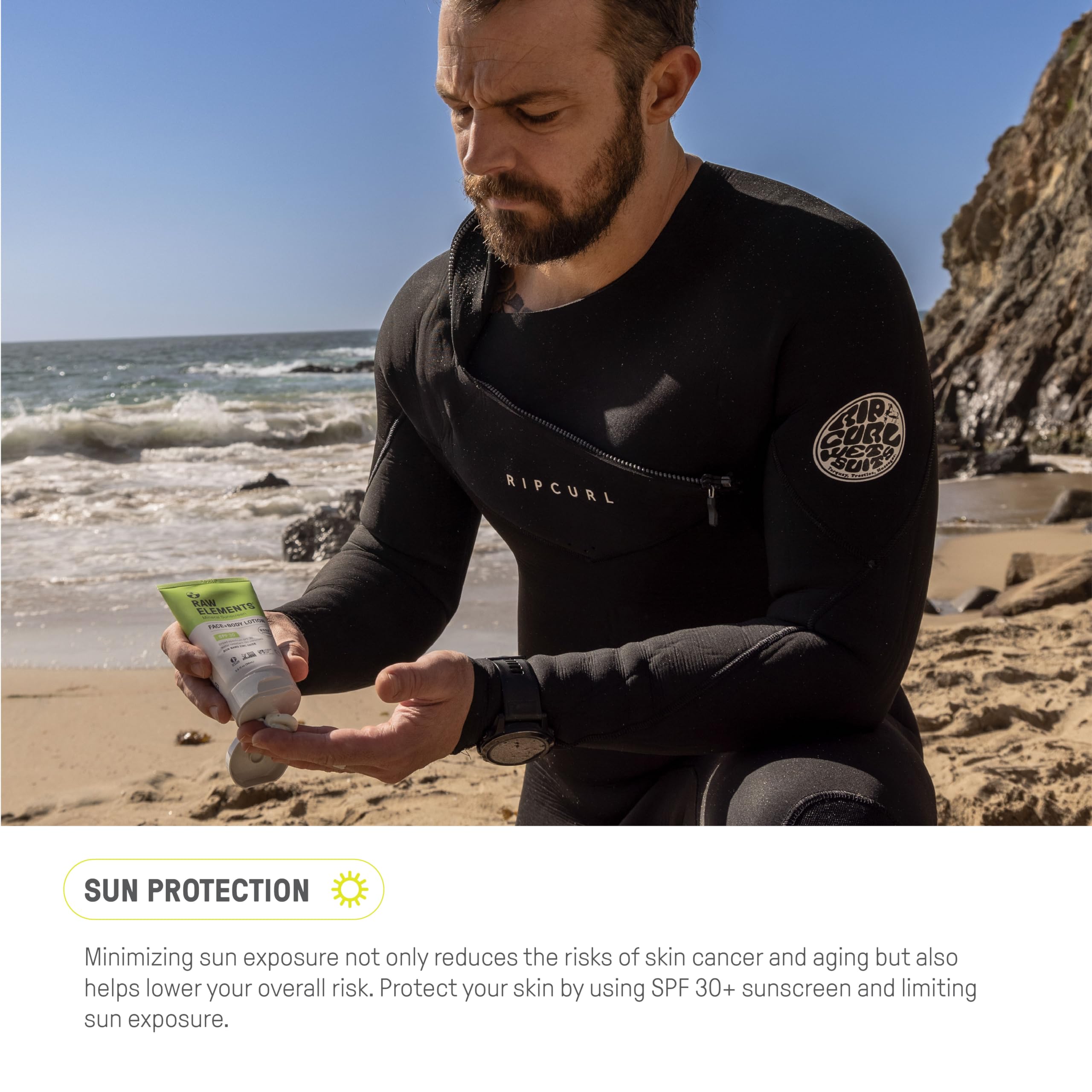 Raw Elements beach-ready protection enabling comfortable days outdoors and sun-safe memories.