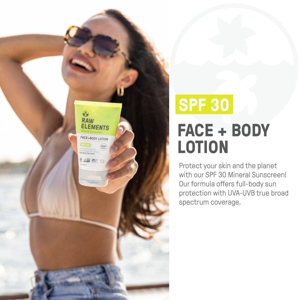 Raw Elements zinc-oxide close-up highlights mineral sun protection on skin.