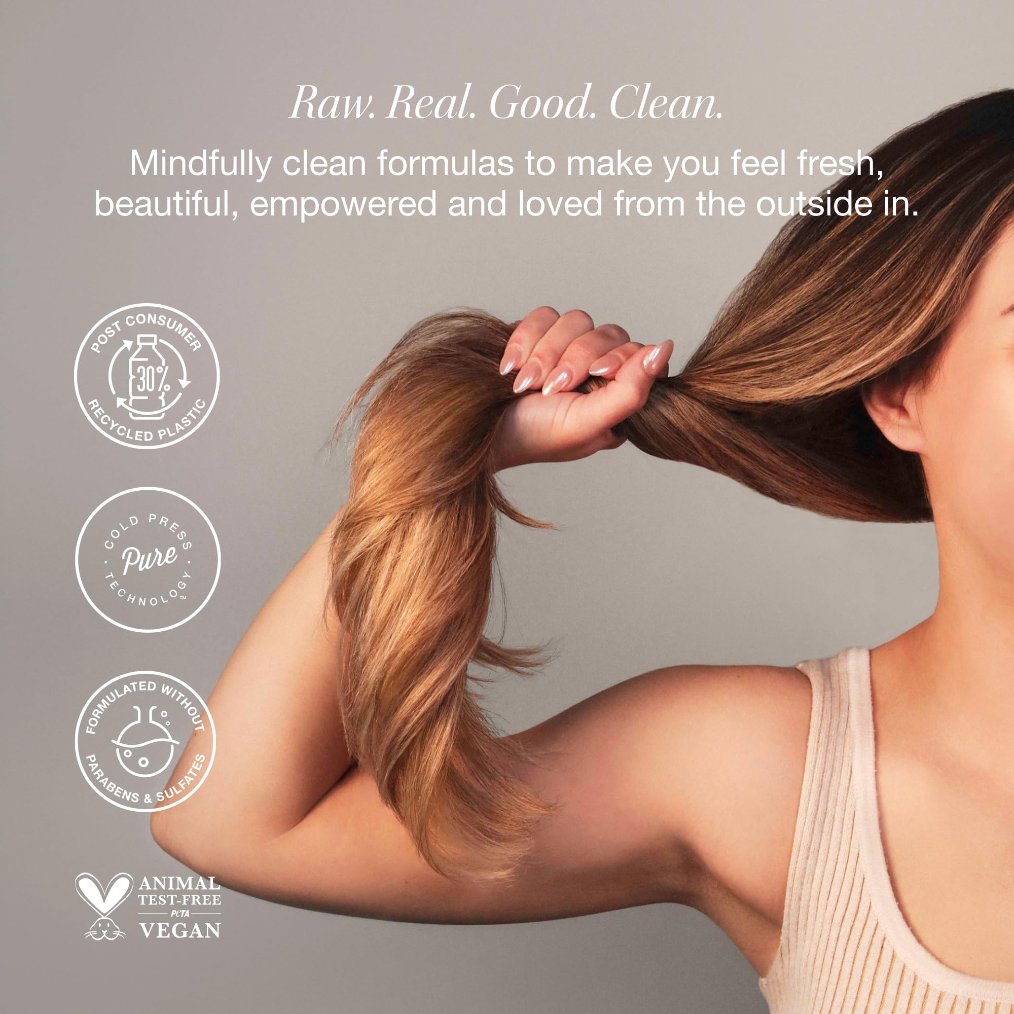 RAW SUGAR Biotin Zinc active ingredients illustrate keratin support and volume.