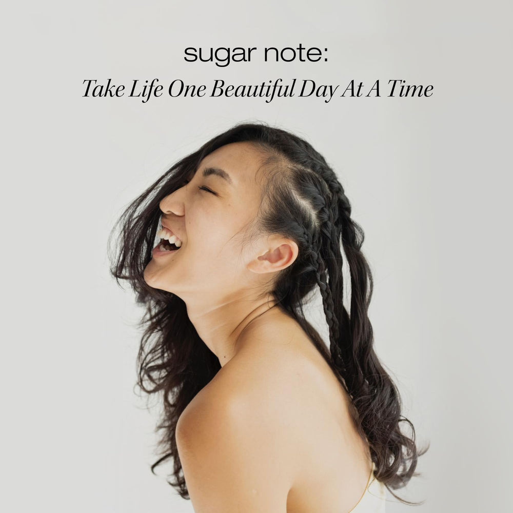 RAW SUGAR bundle set on vanity shelf demonstrates convenient hair care routine.