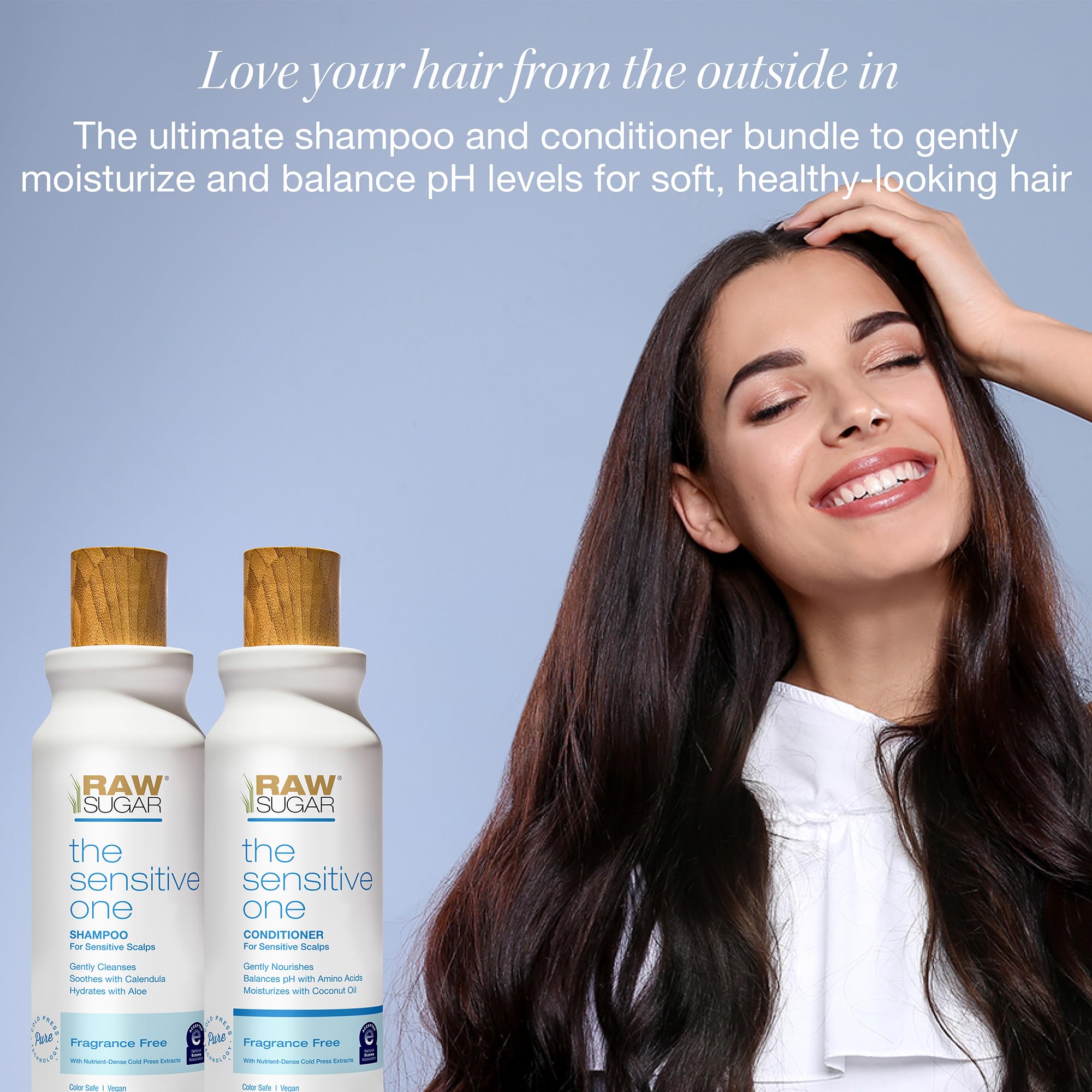 Raw Sugar conditioner bottle front, hydrating formula for soft, manageable hair.