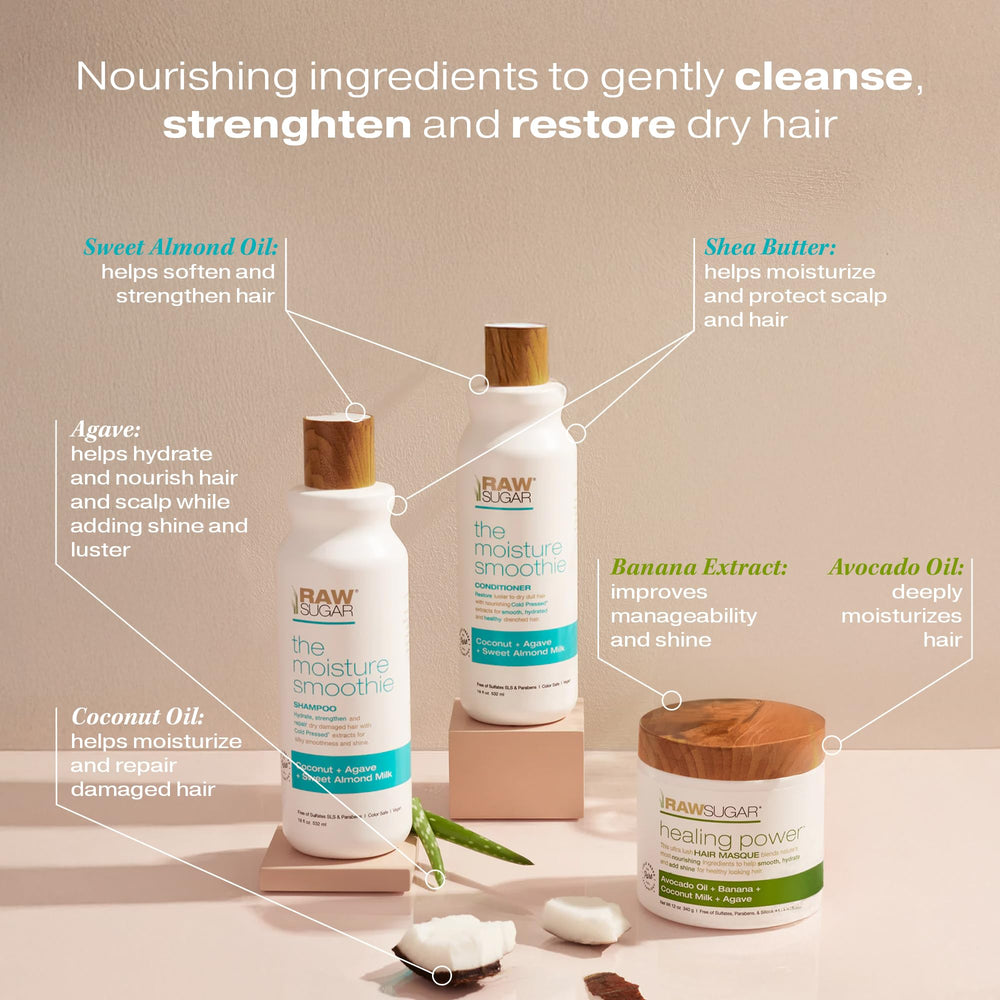 RAW SUGAR Hair Masque jar styled with nourishing ingredients for shine and strength.