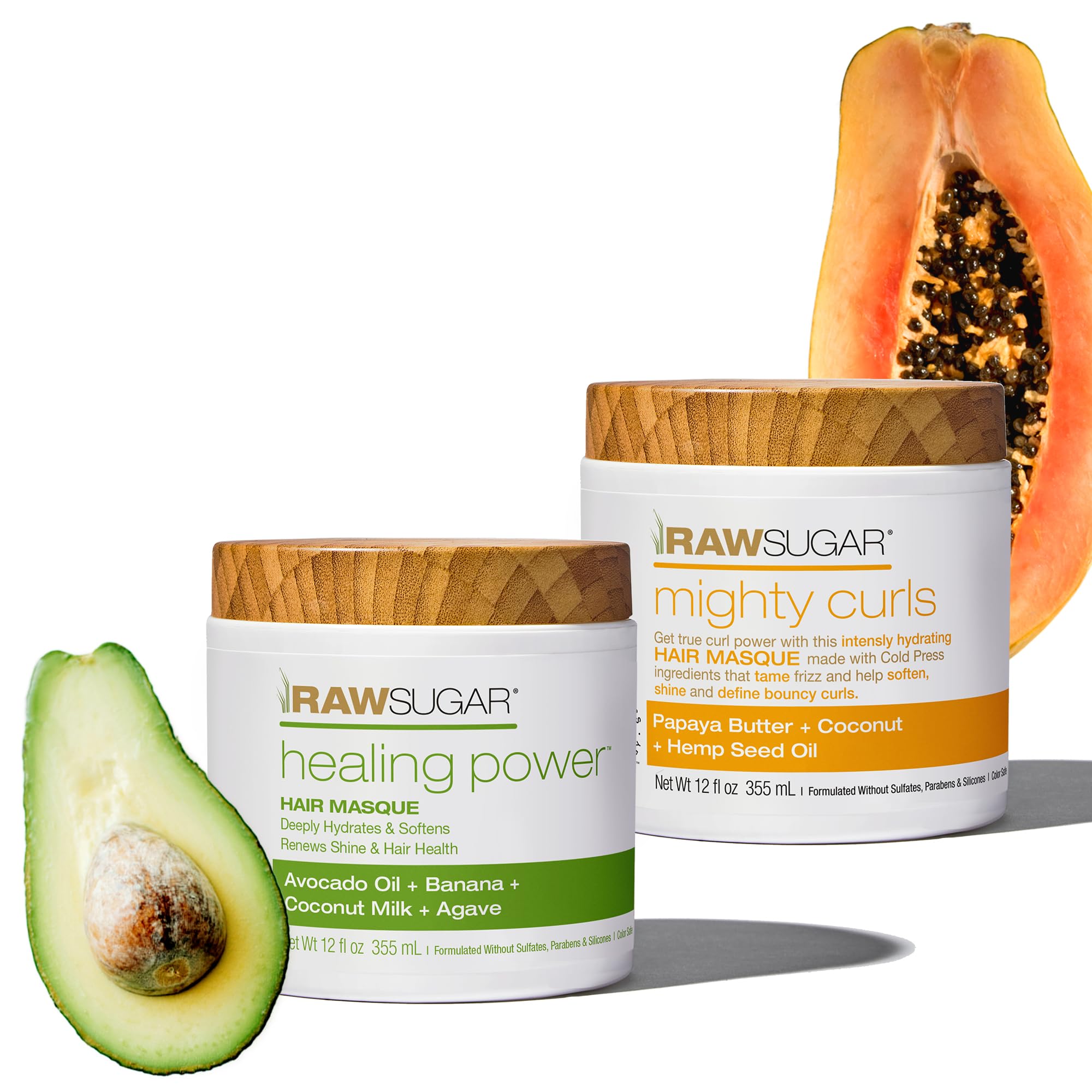 Raw Sugar Healing Power Masque Duo bottle for nourished, smoother hair