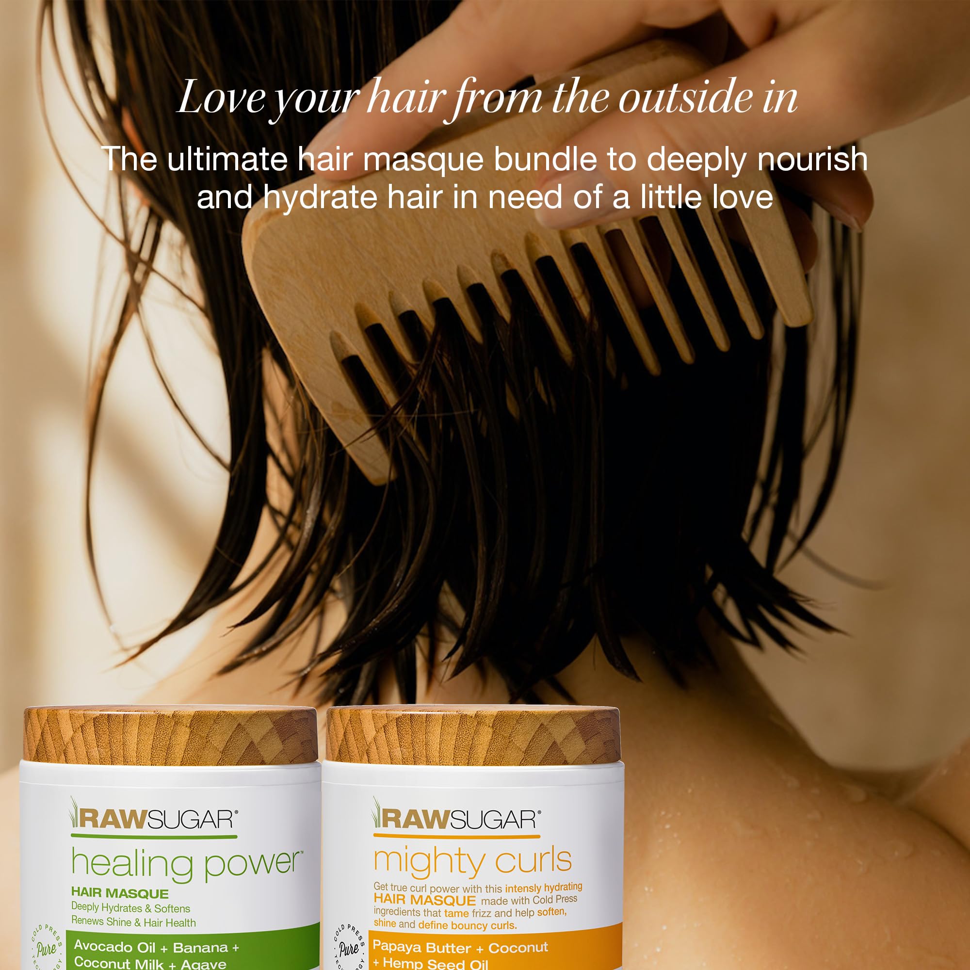 Raw Sugar Healing Power Masque Duo packaging showing color-treated hair care