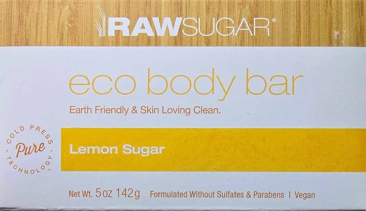 RawSugar Lemon Sugar Eco Body Bar image highlights a hydrating soap bar for dry and sensitive skin.