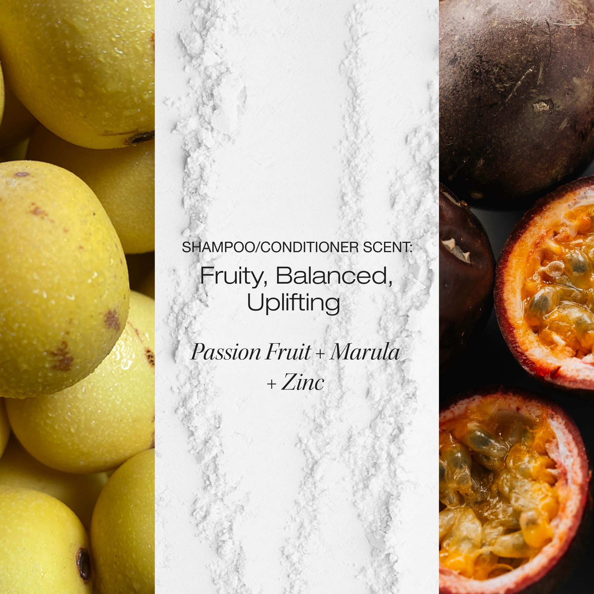 RAW SUGAR Passion fruit Marula botanicals highlight hydrating scalp care.