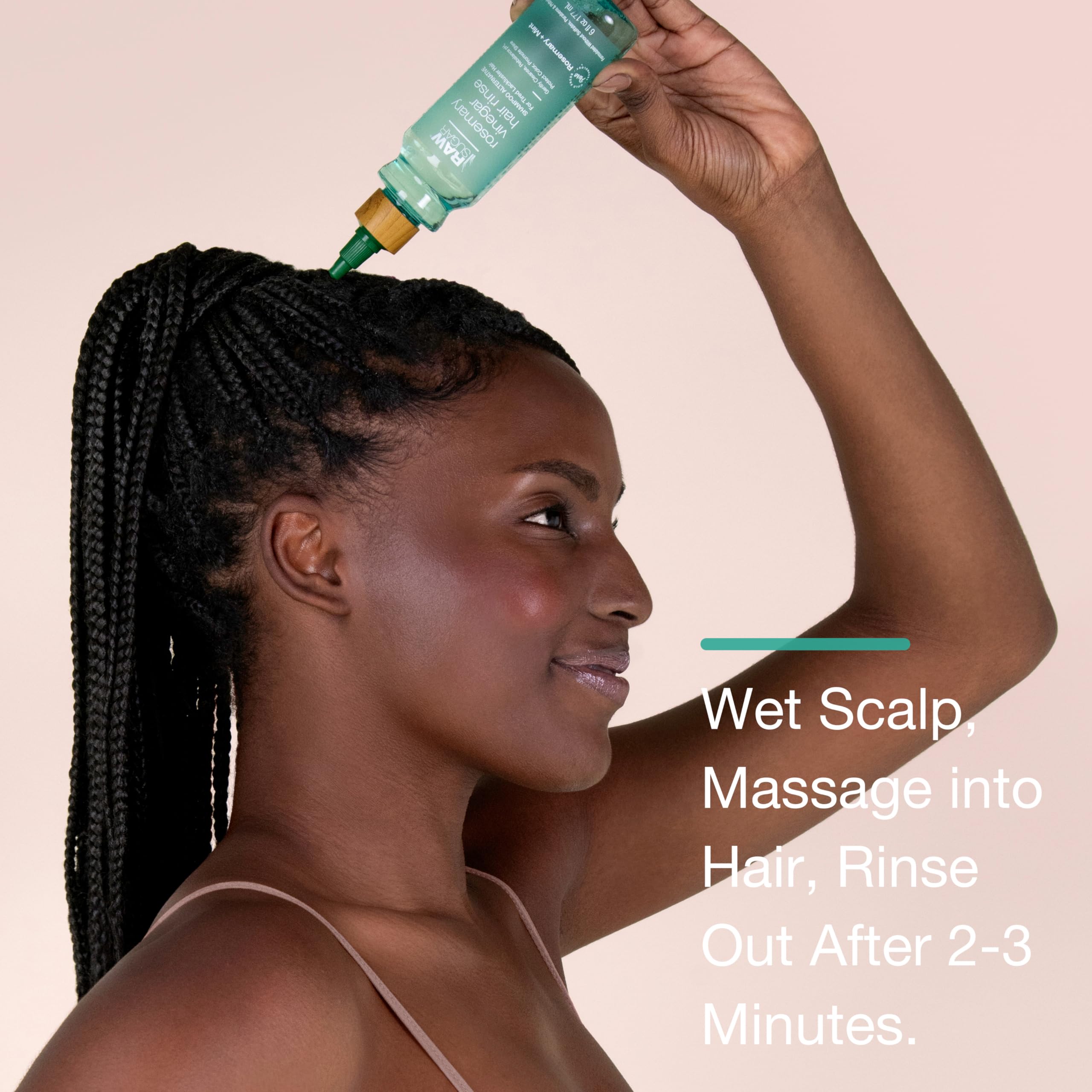 RAW SUGAR rosemary-vinegar-hair-rinse closeup highlights minty rosemary scent and refreshing feel.
